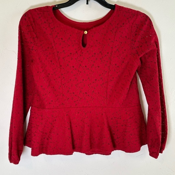 Copper Key Red Lace Dressy Holiday 3/4 length sleeves Peplum Blouse Sz L Girls - Picture 5 of 7